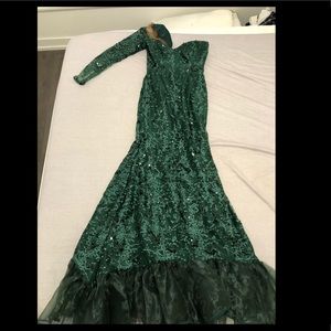 Size 2 sequened green 1 sleeve gown, handmade